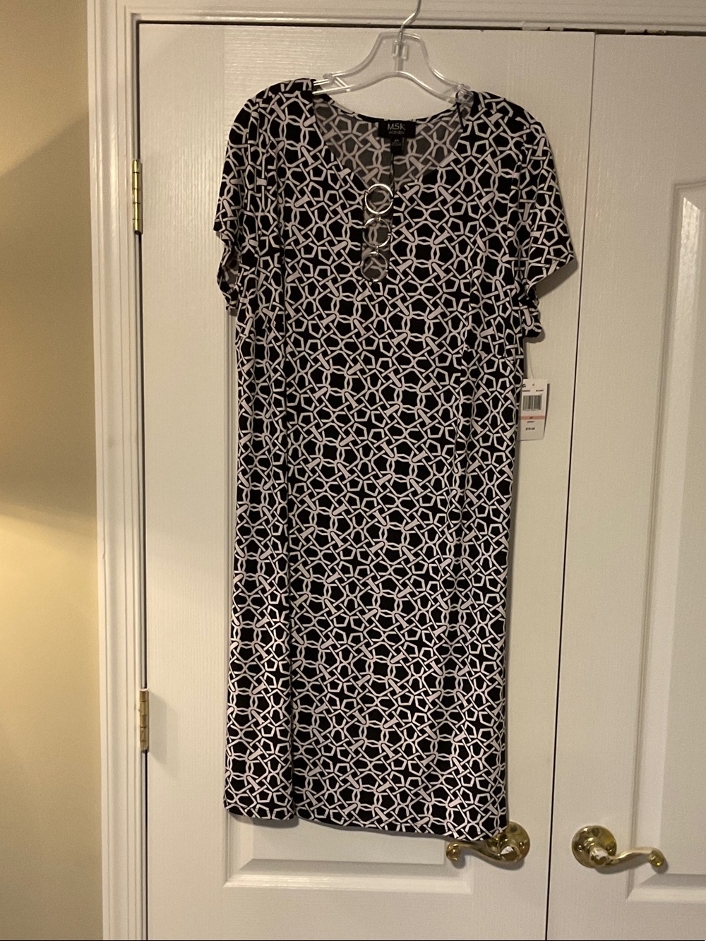 MSK Black and White Geometric Midi Dress with Ring Detail